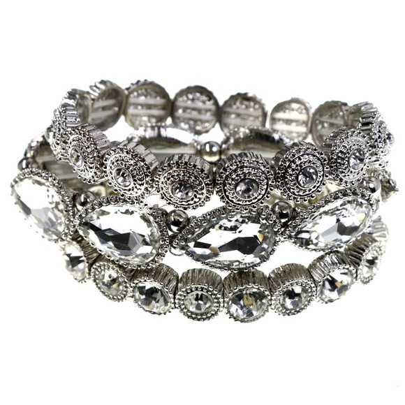 3 bebe Silver Crystal Stretch Bracelets NWT BBB16 - Picture 3 of 5